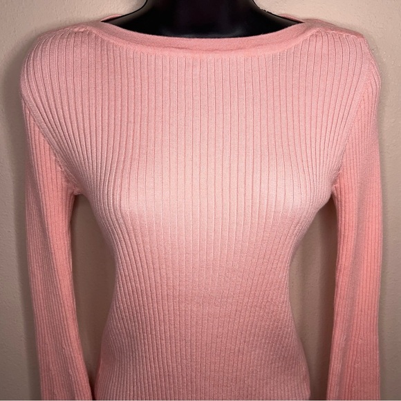 Small Bongo Pink Ribbed Long Bell Sleeve Sweater Knit Pastel Lettuce Trim - Picture 13 of 16